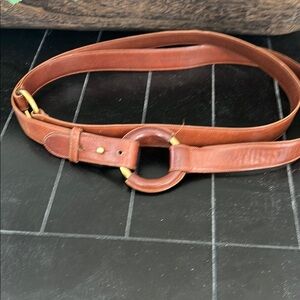 Ralph Lauren Saddle and Gold Leather Belt with Circular Buckle